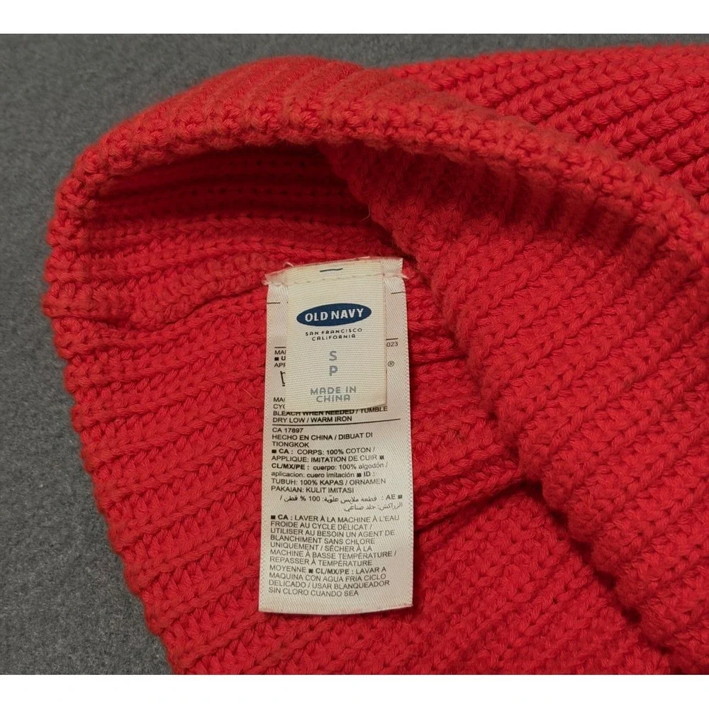 Old Navy Red Ribbed Knit Beanie‎ sz S Hat Cotton Fisherman Cuffed Winter Cozy